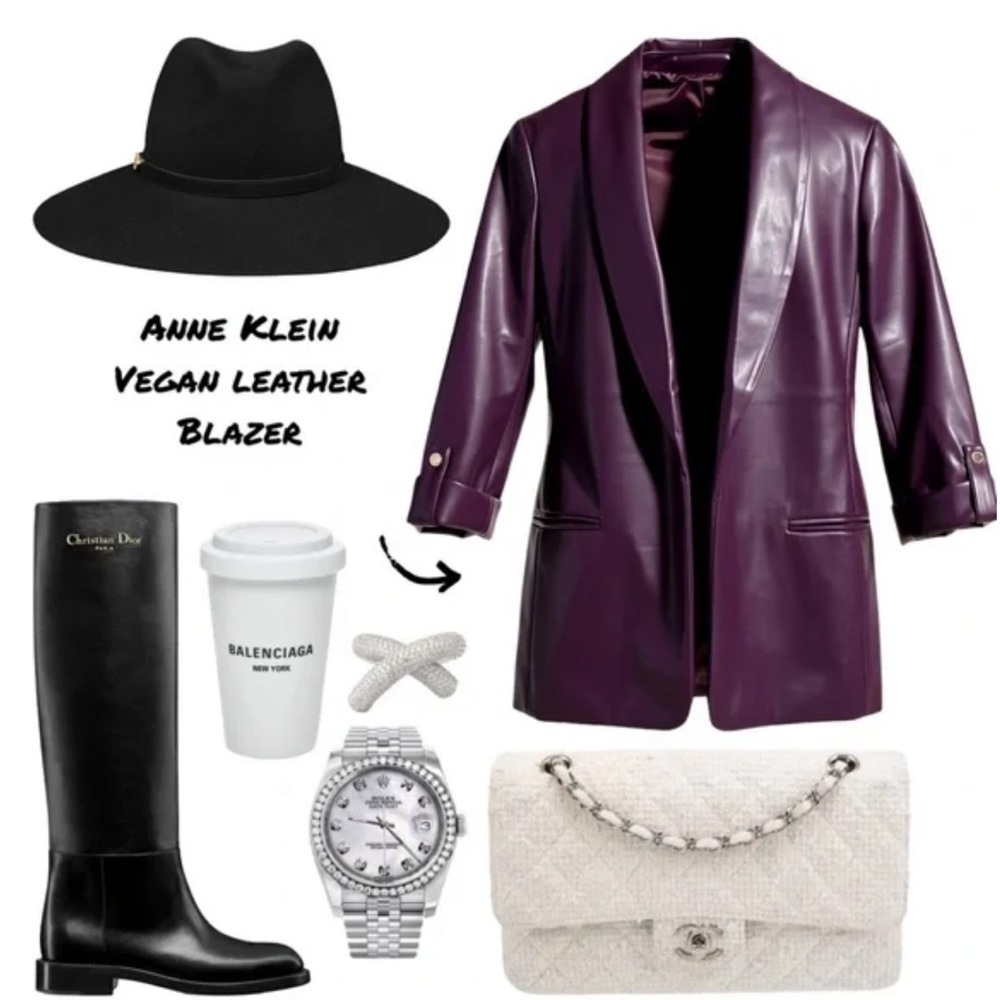 BNWT Anne Klein faux leather blazer in deep plum size small
